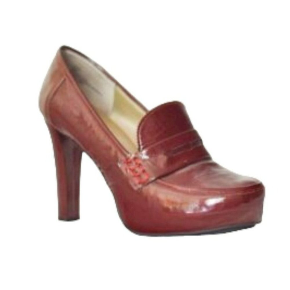 Me Too Women's Burgundy Patent Leather LORRE Penny Loafer Heels Pumps Size 9M - Picture 3 of 12